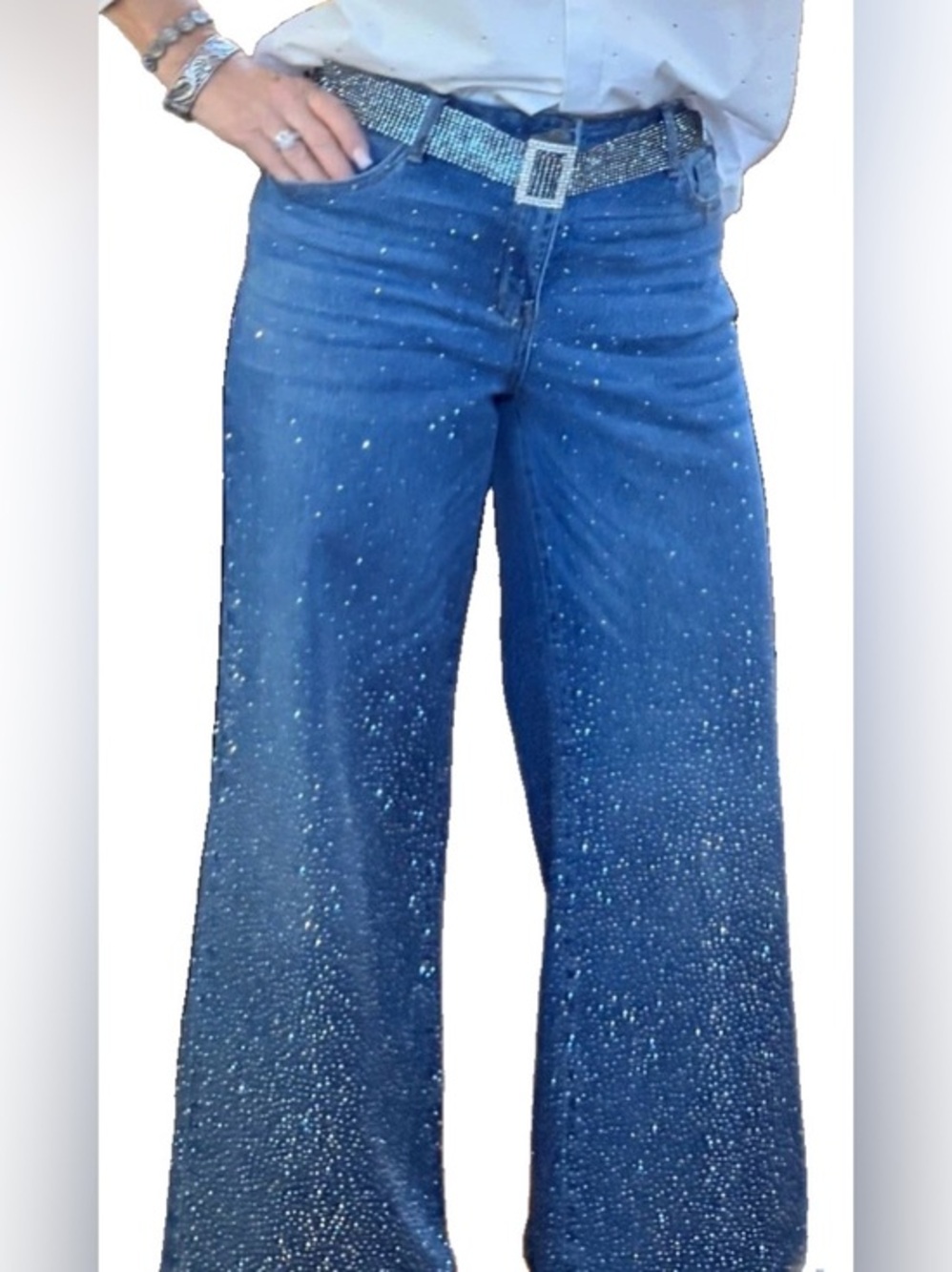 Cello Crystal Encrusted Barrel Flare Jean High Waisted Size 9 Bling Western